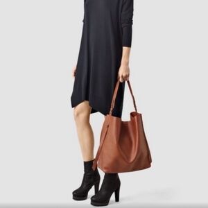 ALL SAINTS Leather Tote Paradise North/South Shoulder Bag Brown Cow Authentic